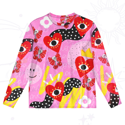 Purplehecate Evil Eye Heart Mesh Long Sleeve Top