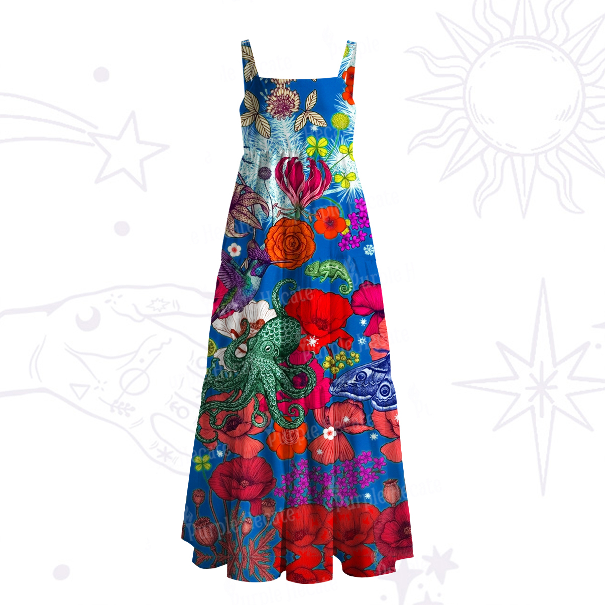 Purplehecate Enchanted Surreal Creatures Wide Straps Maxi Dress