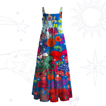 Purplehecate Enchanted Surreal Creatures Wide Straps Maxi Dress