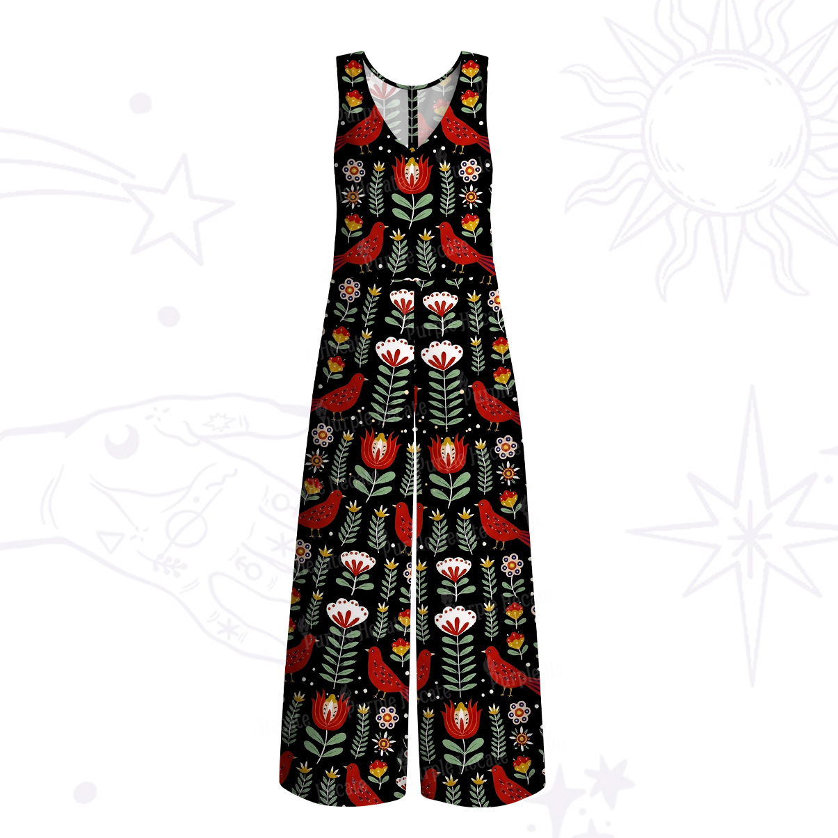 Purplehecate Mystic Forest Bird Wide Leg Jumpsuit