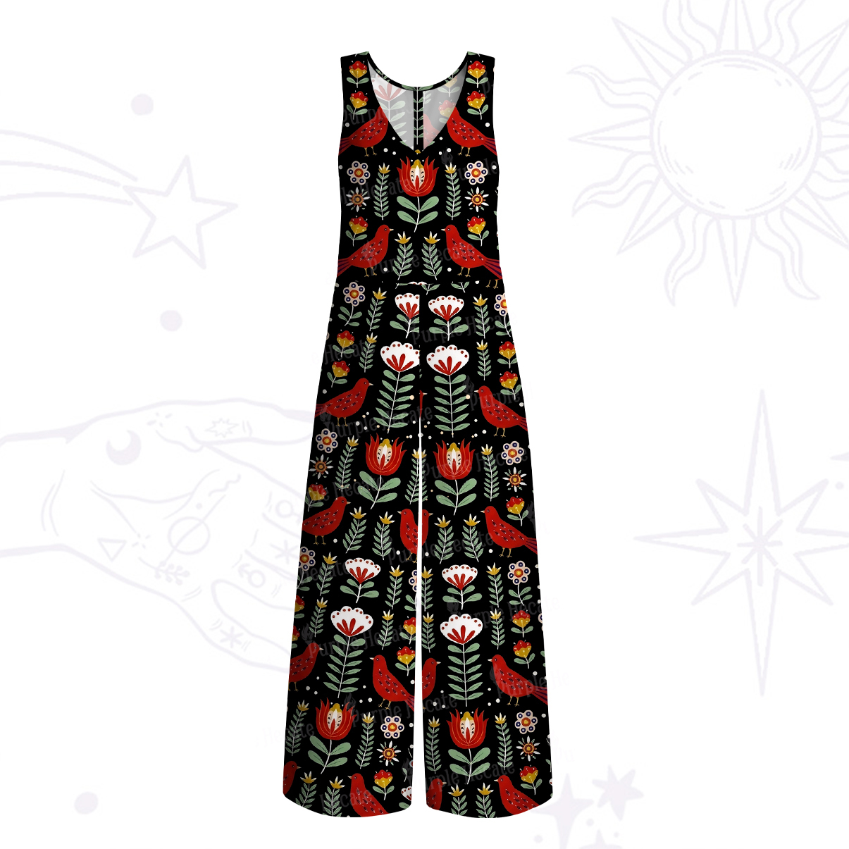 Purplehecate Mystic Forest Bird Wide Leg Jumpsuit