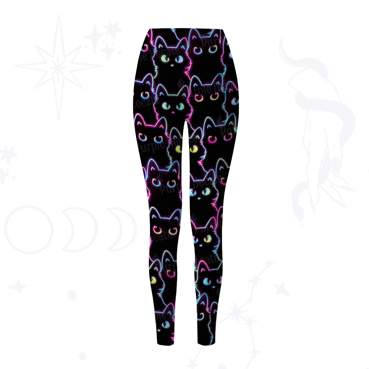 Purplehecate Neon Glow Stacked Cats Yoga Pants