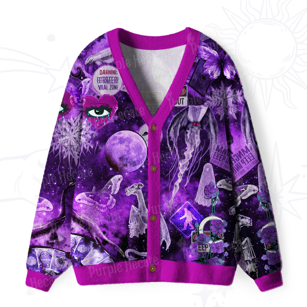 Purplehecate Cosmic Entity Purple Ugly Cardigan Sweaters
