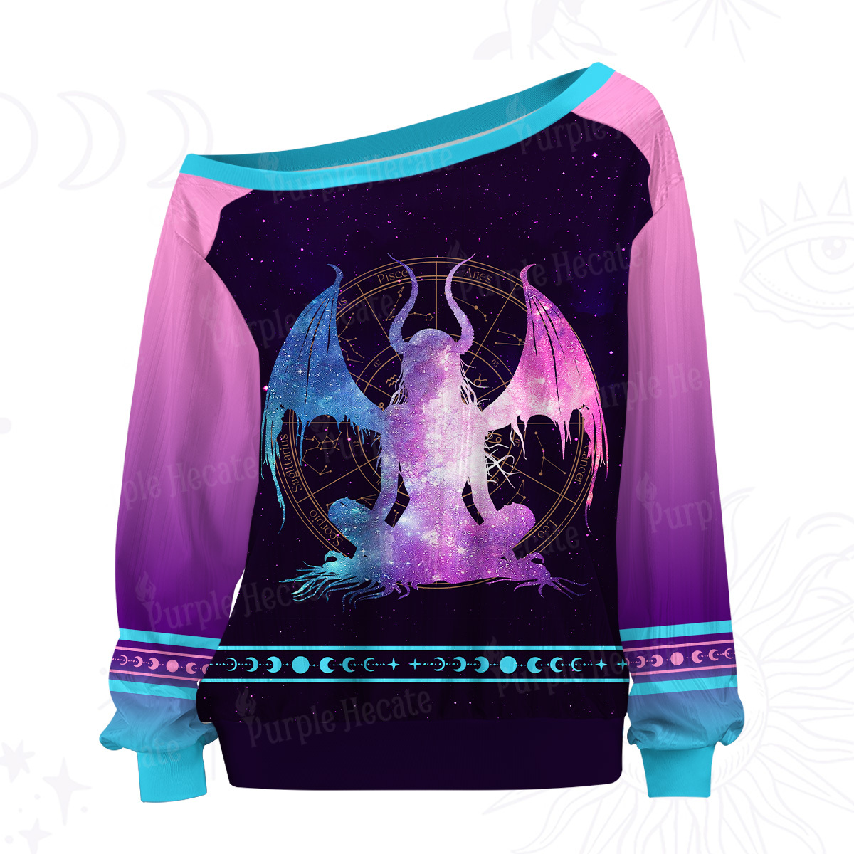 Purplehecate Pastel Goth Horned Demon Zodiac Off The Shoulder Graphic Jersey