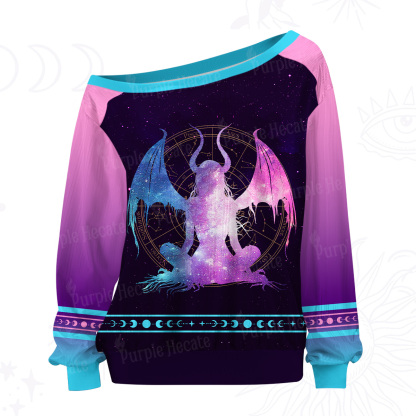 Purplehecate Pastel Goth Horned Demon Zodiac Off The Shoulder Graphic Jersey