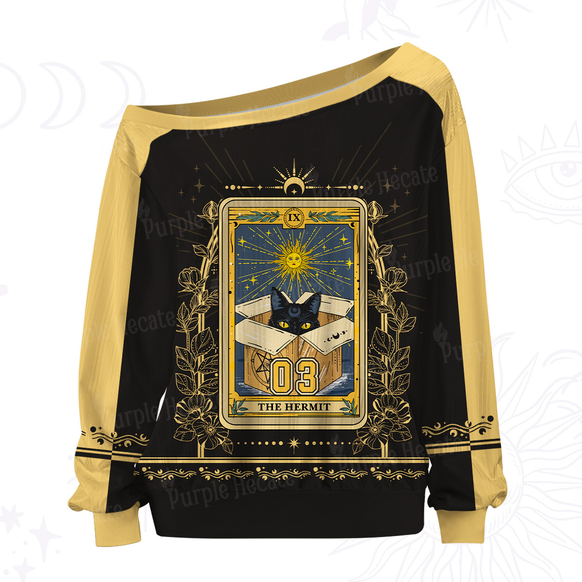 Purplehecate The Hermit Cat Tarot Card Off The Shoulder Graphic Jersey