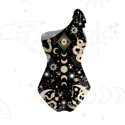 Purplehecate Divine Serpent Under the Moon One-Shoulder One-Piece Swimsuit