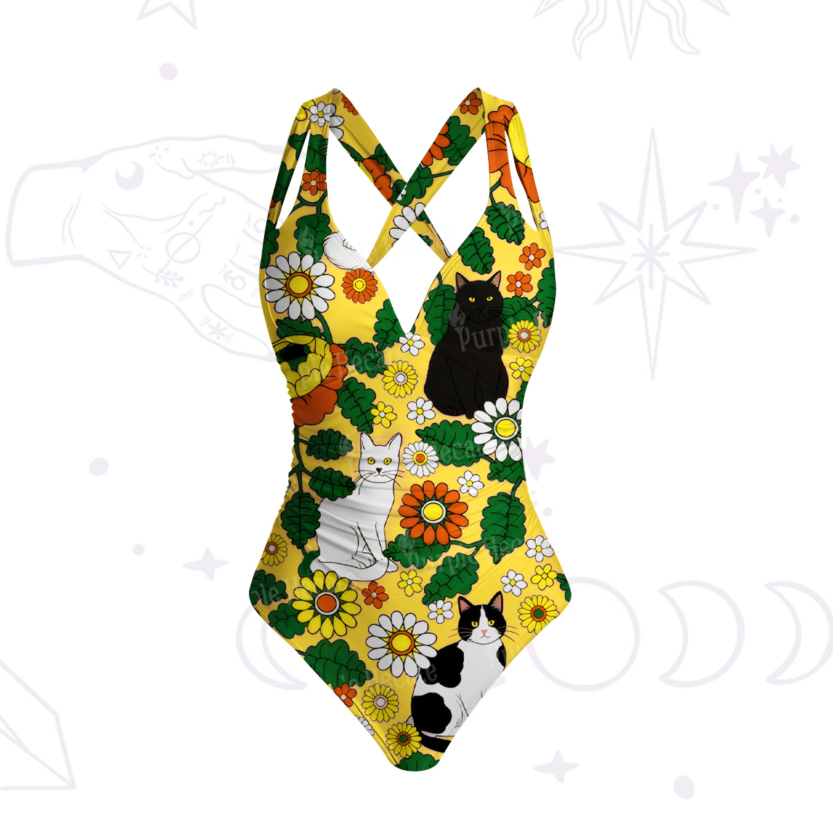 Purplehecate Daisy Cat Garden One-Piece Swimsuit