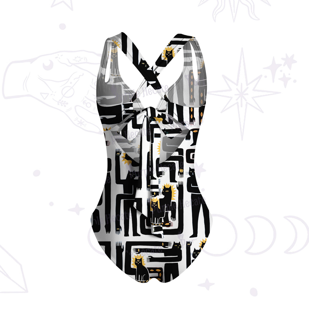 Purplehecate Whimsical Abstract Cat One-Piece Swimsuit
