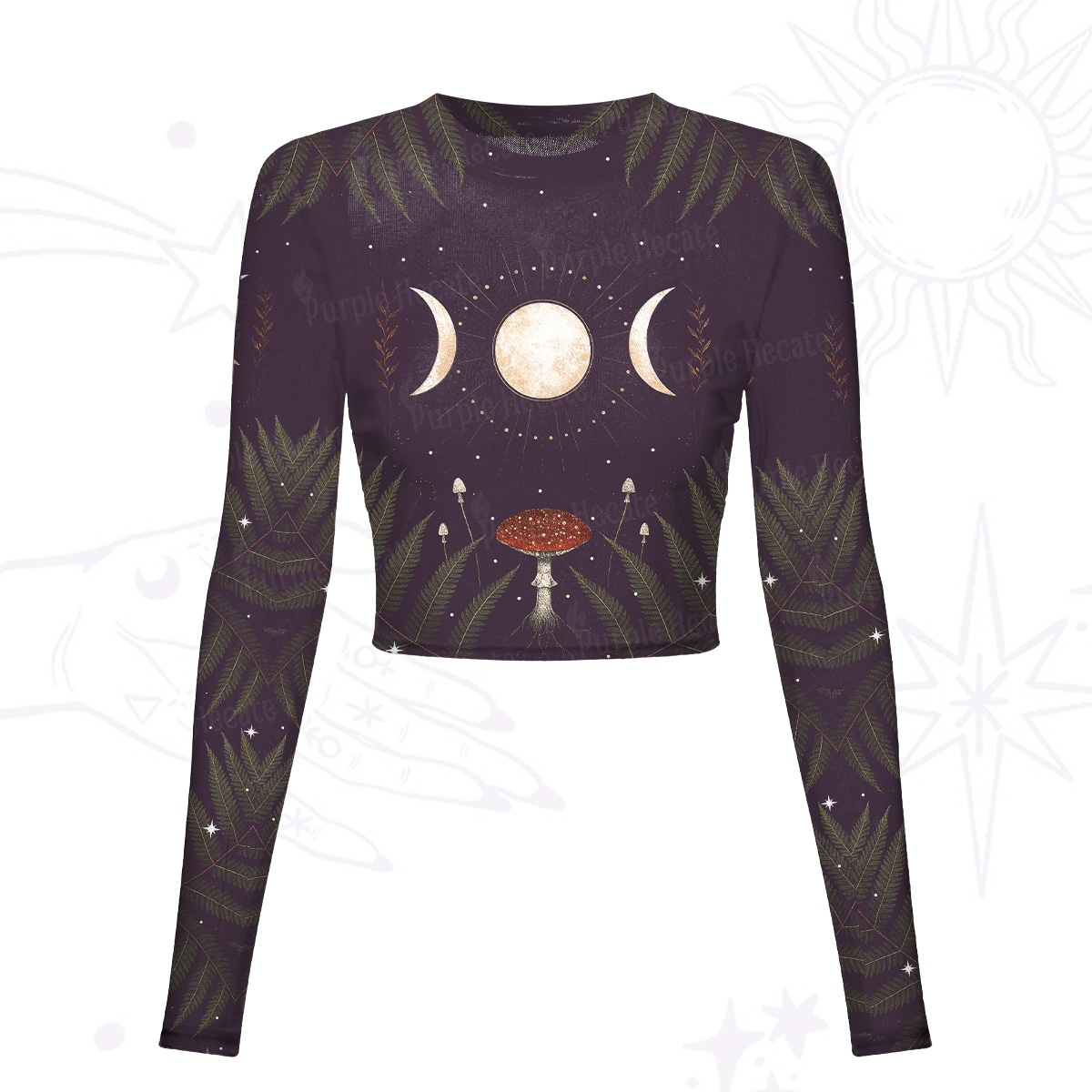 Purplehecate Moonlit Mushroom Gown Mesh Long Sleeve Crop Top