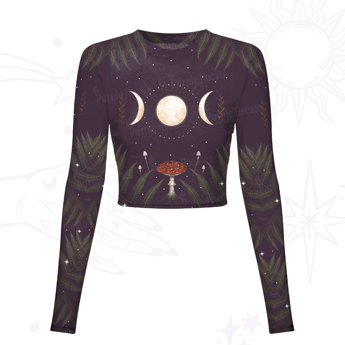Purplehecate Moonlit Mushroom Gown Mesh Long Sleeve Crop Top