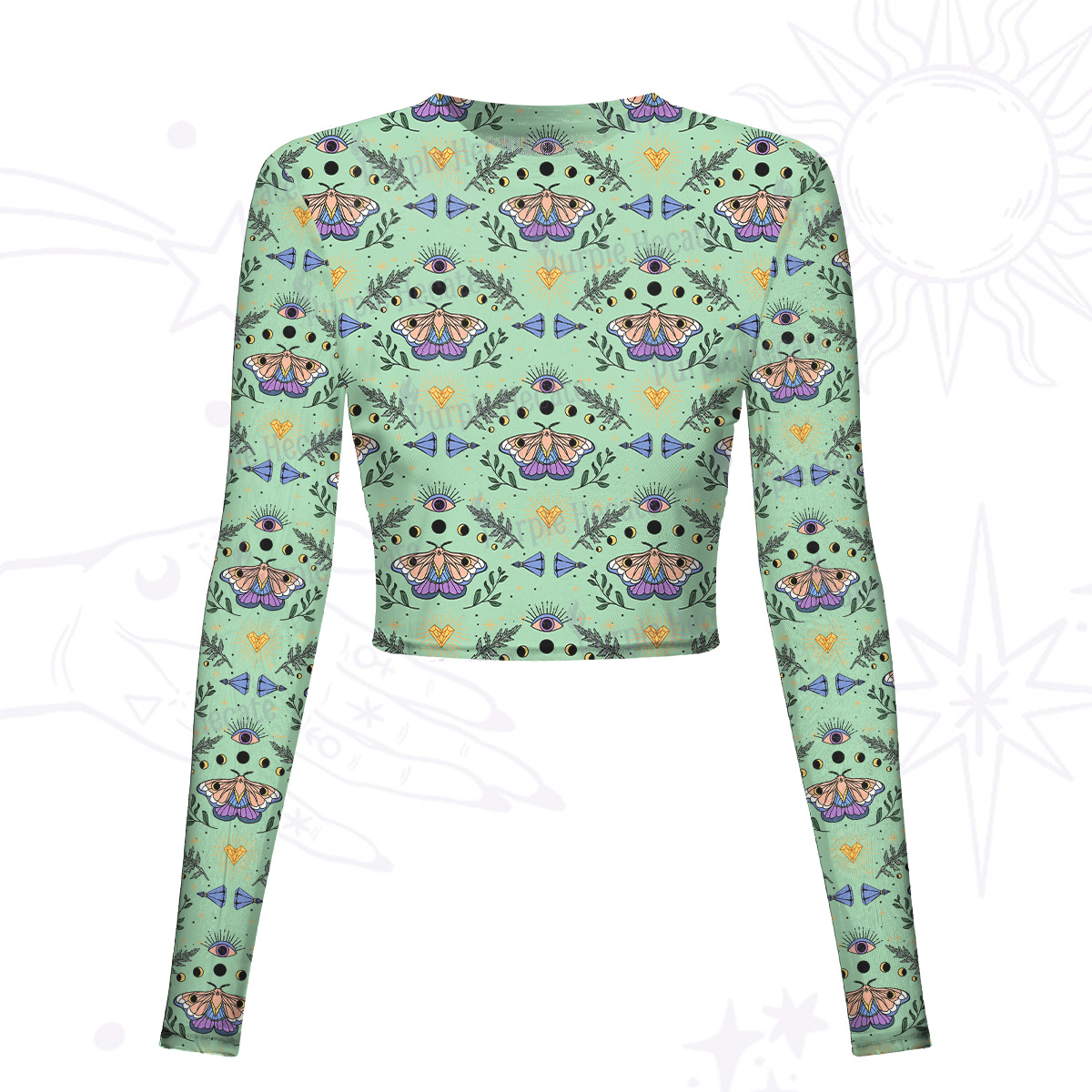 Purplehecate Luna Moth Witch Mesh Long Sleeve Crop Top