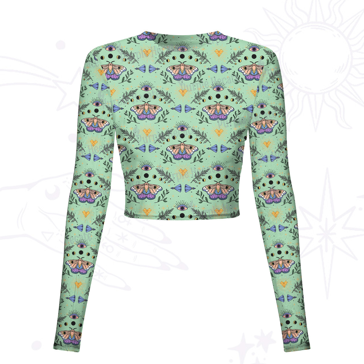 Purplehecate Luna Moth Witch Mesh Long Sleeve Crop Top