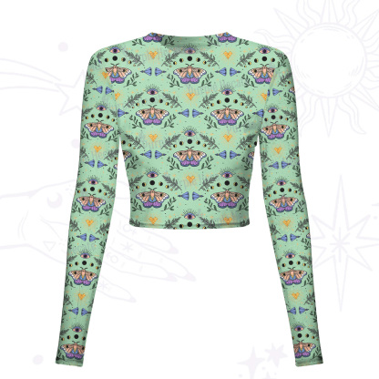 Purplehecate Luna Moth Witch Mesh Long Sleeve Crop Top