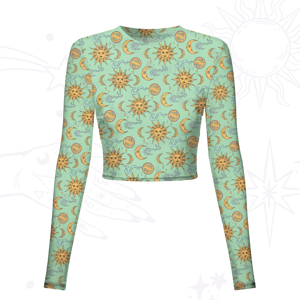 Purplehecate Magic of Sun and Moon Mesh Long Sleeve Crop Top
