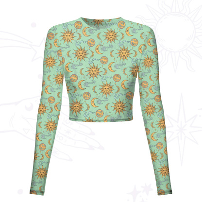 Purplehecate Magic of Sun and Moon Mesh Long Sleeve Crop Top