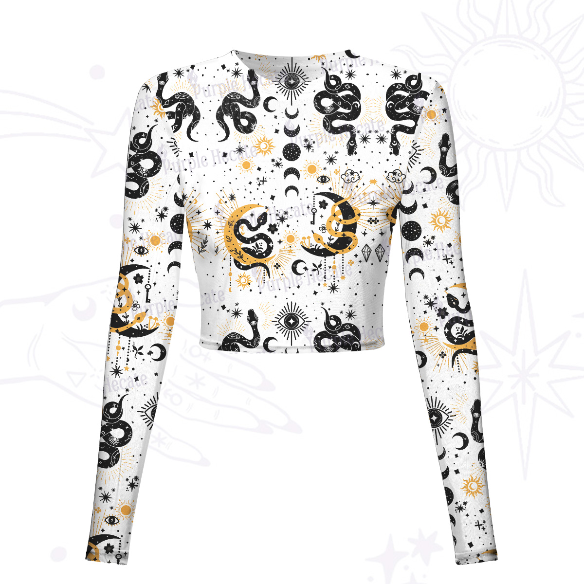 Purplehecate Divine Serpent Under the Moon Mesh Long Sleeve Crop Top