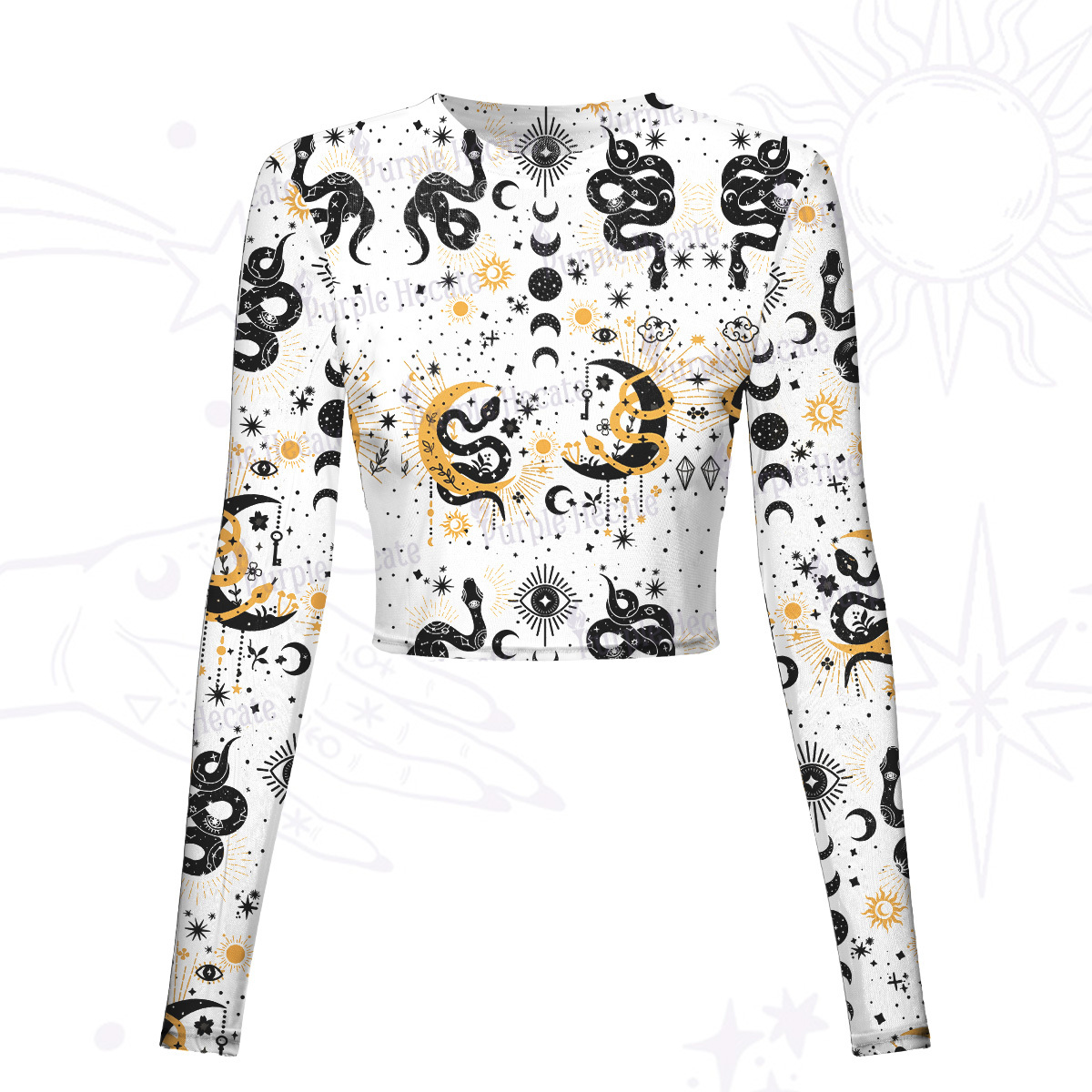 Purplehecate Divine Serpent Under the Moon Mesh Long Sleeve Crop Top