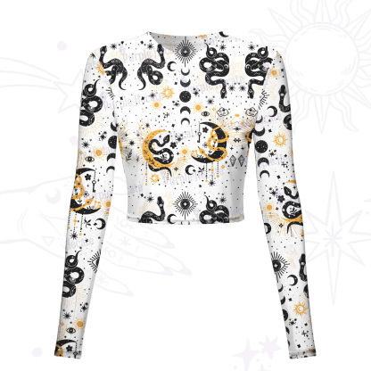Purplehecate Divine Serpent Under the Moon Mesh Long Sleeve Crop Top