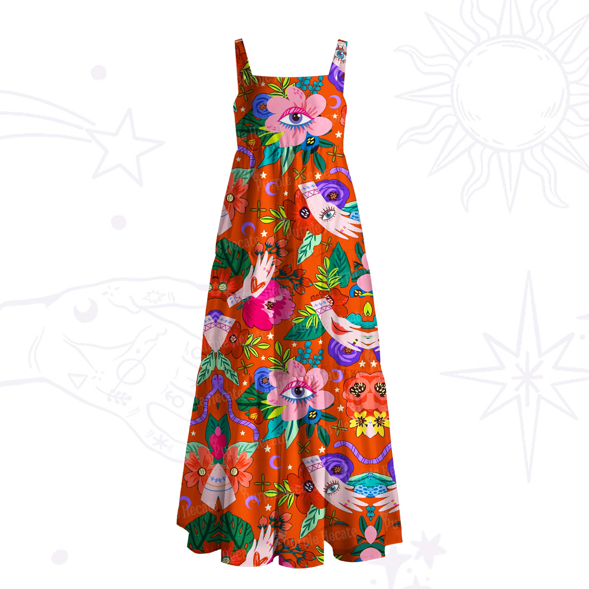 Purplehecate Eye of the Blossom Wide Straps Maxi Dress