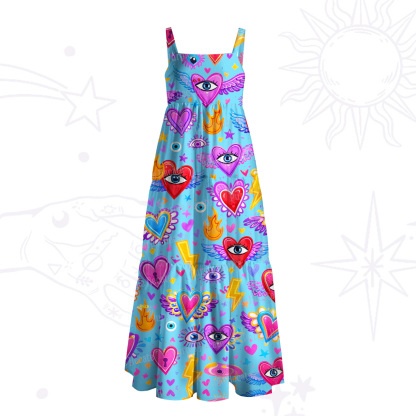 Purplehecate Mystic Heart Eye Wings Wide Straps Maxi Dress