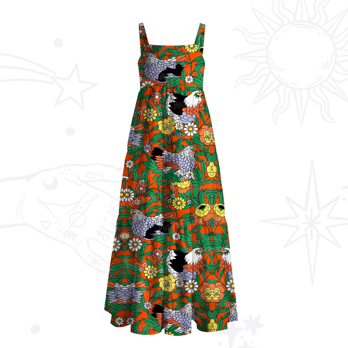 Purplehecate Daisy Hen Garden Wide Straps Maxi Dress
