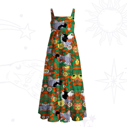 Purplehecate Daisy Hen Garden Wide Straps Maxi Dress