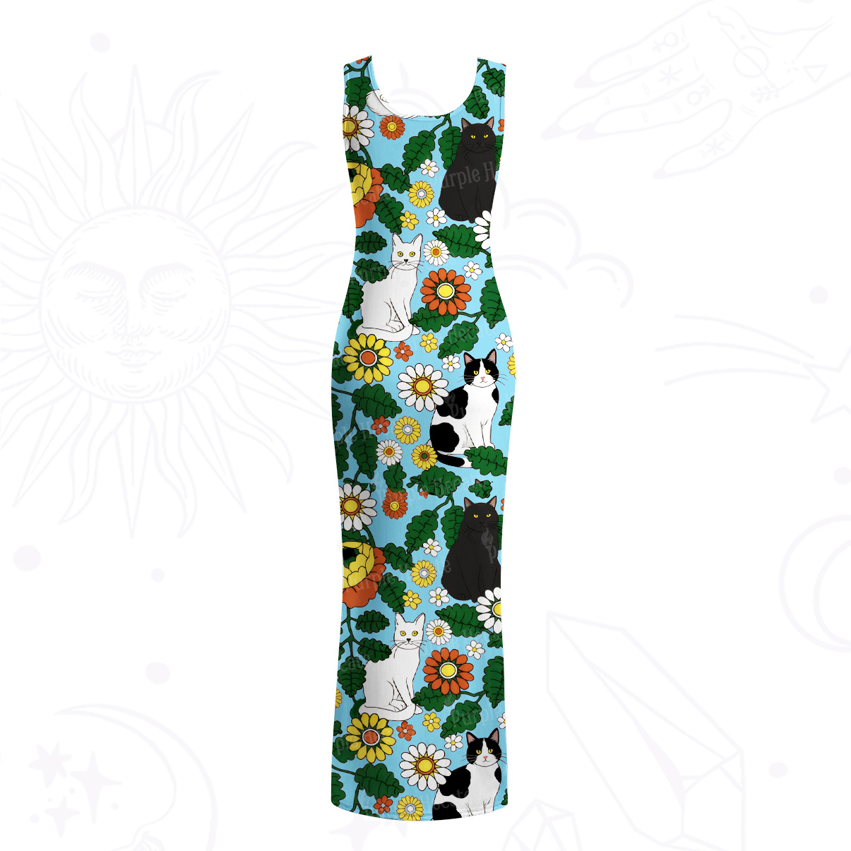Purplehecate Daisy Cat  Garden Mesh Maxi Tank Beach Dress
