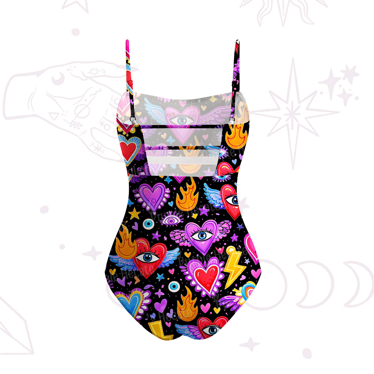Purplehecate Mystic Heart Eye Wings Slim-Strap Swimsuit