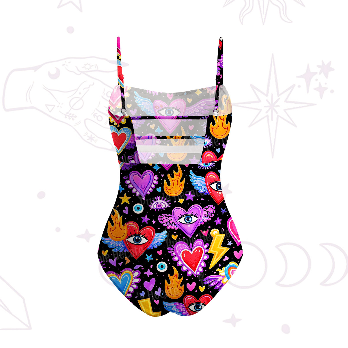 Purplehecate Mystic Heart Eye Wings Slim-Strap Swimsuit