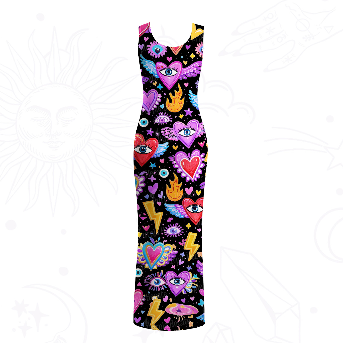 Purplehecate Mystic Heart Eye Wings Mesh Maxi Tank Beach Dress