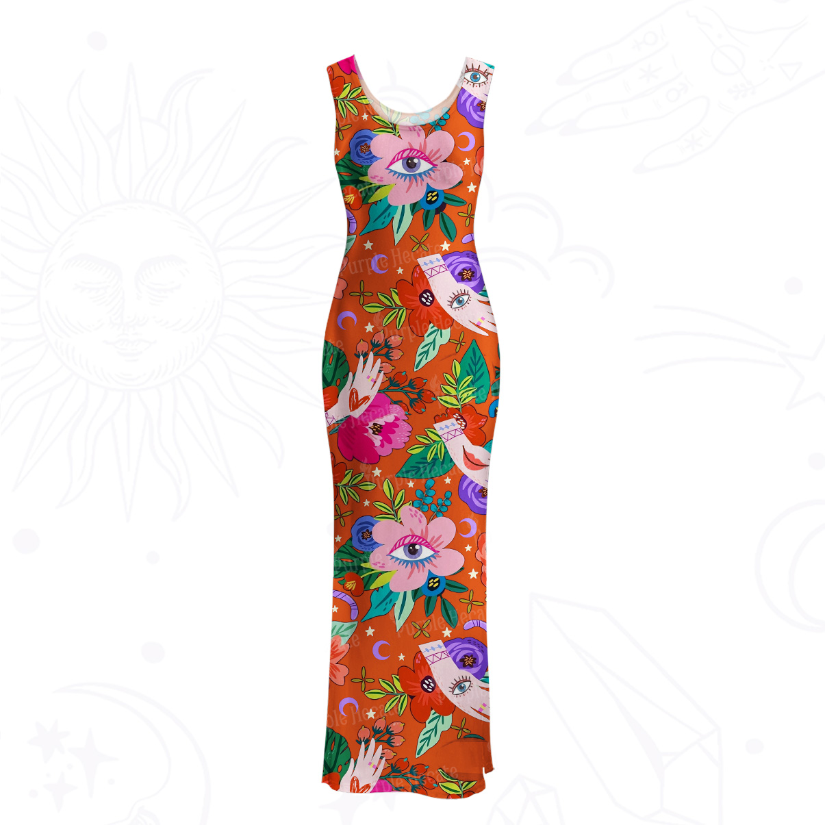 Purplehecate Eye of the Blossom Mesh Maxi Tank Beach Dress