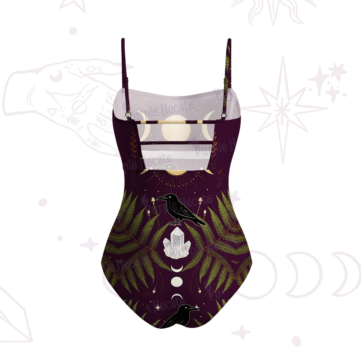 Purplehecate Lunar Raven Ritual Slim-Strap Swimsuit