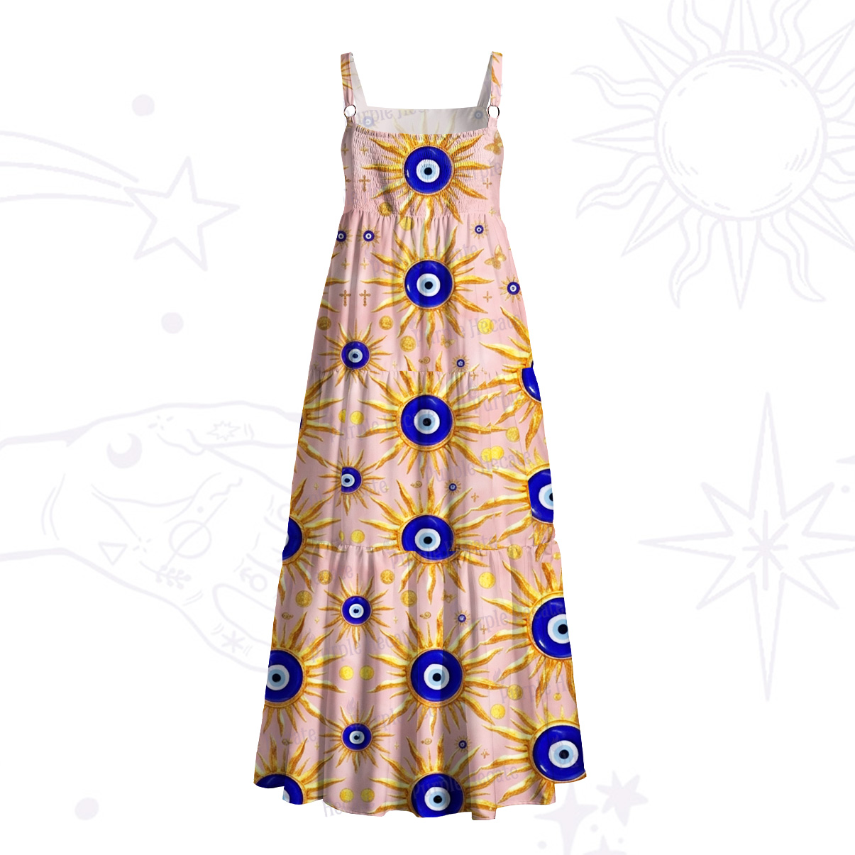 Purplehecate Solar Evil Eye Charm Wide Straps Maxi Dress