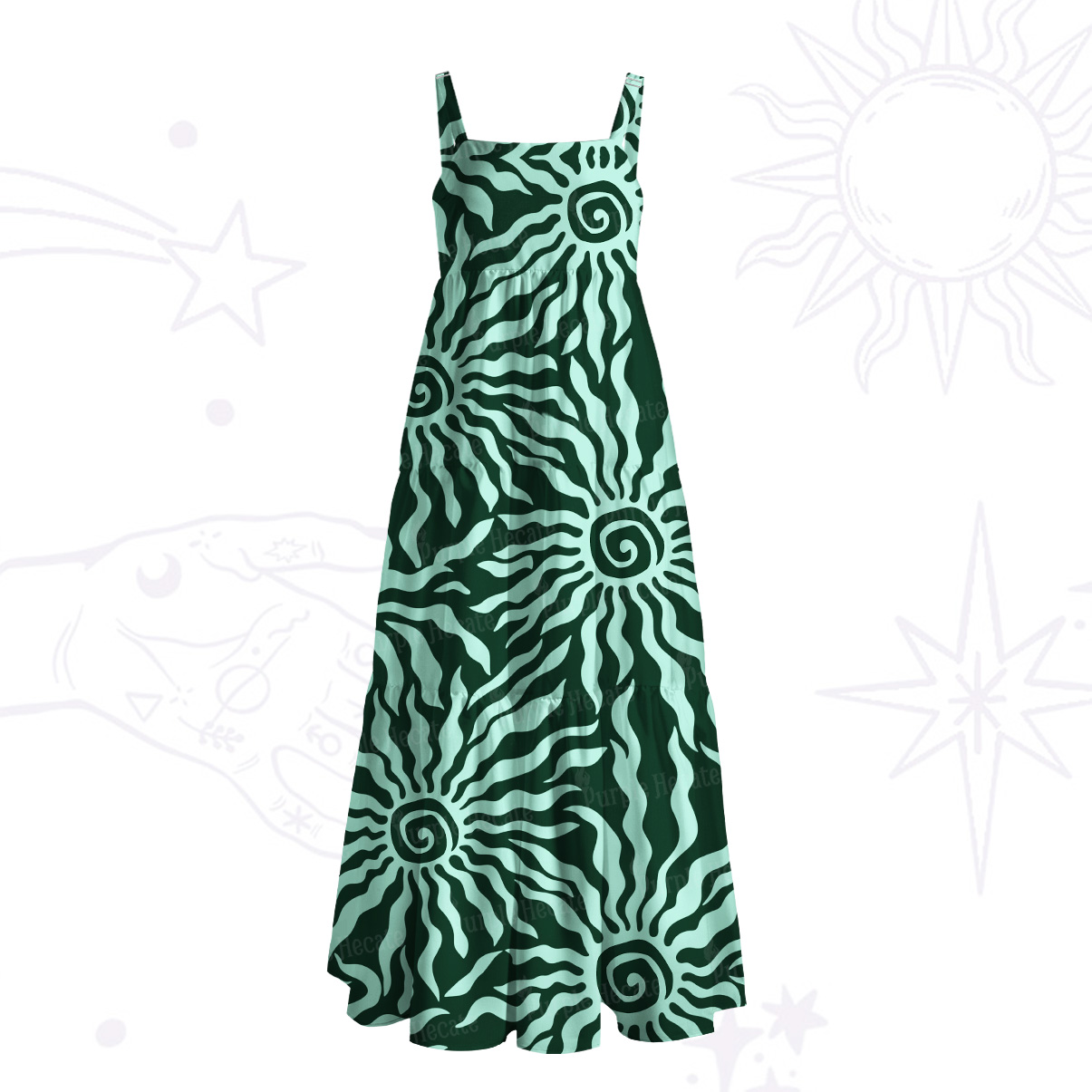 Purplehecate Solar Swirl Totem Strappy Wide Straps Maxi Dress