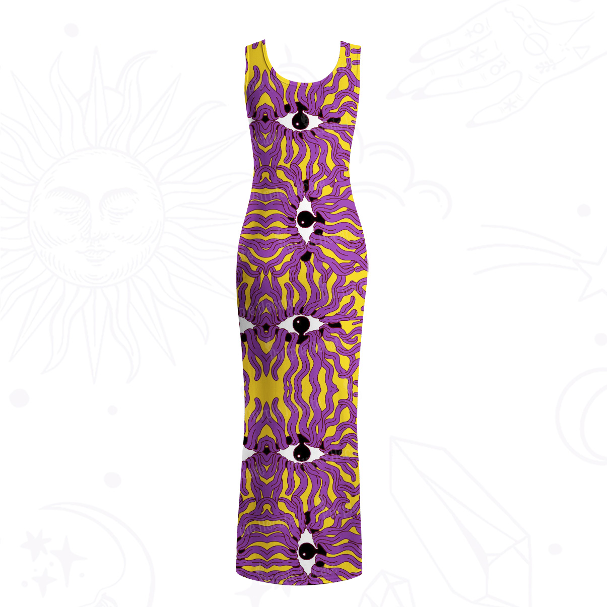 Purplehecate Psychedelic Wave Eyes Mesh Maxi Tank Beach Dress