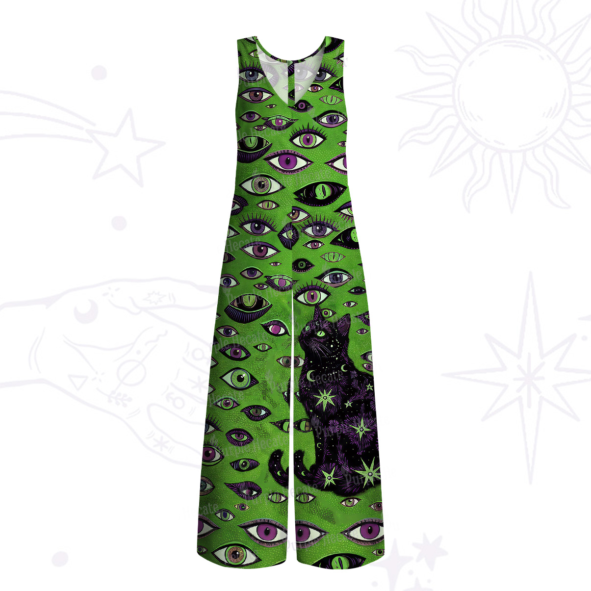 Purplehecate Cosmic Watcher Cat Wide Leg Jumpsuit