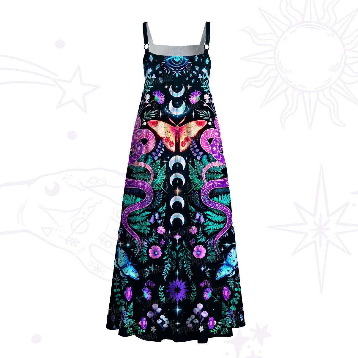 Purplehecate Moon Moth Witchery Wide Straps Maxi Dress