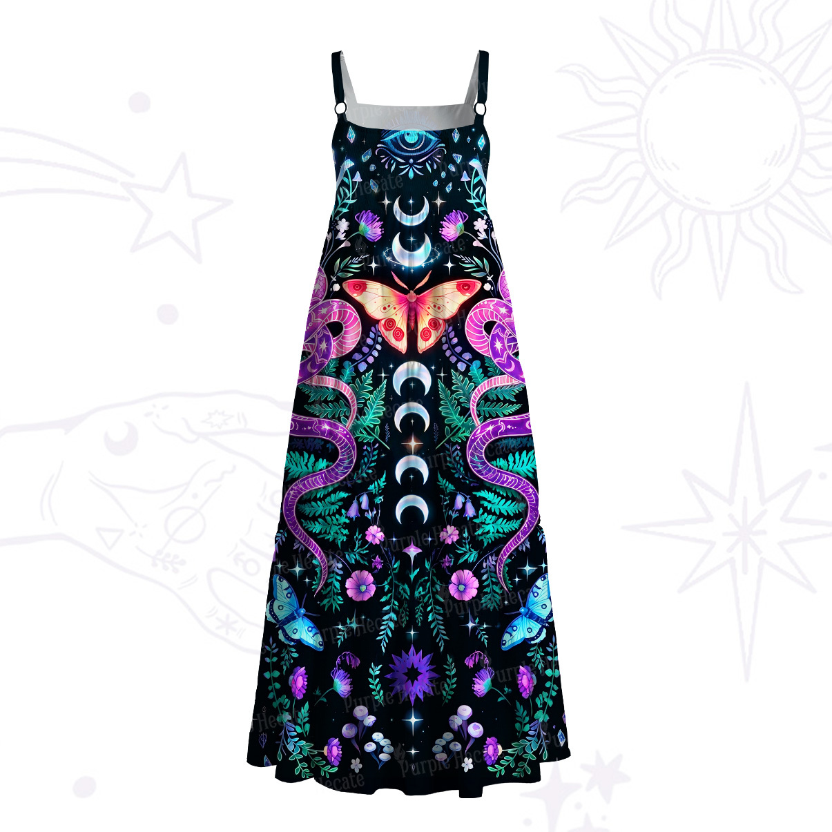 Purplehecate Moon Moth Witchery Wide Straps Maxi Dress