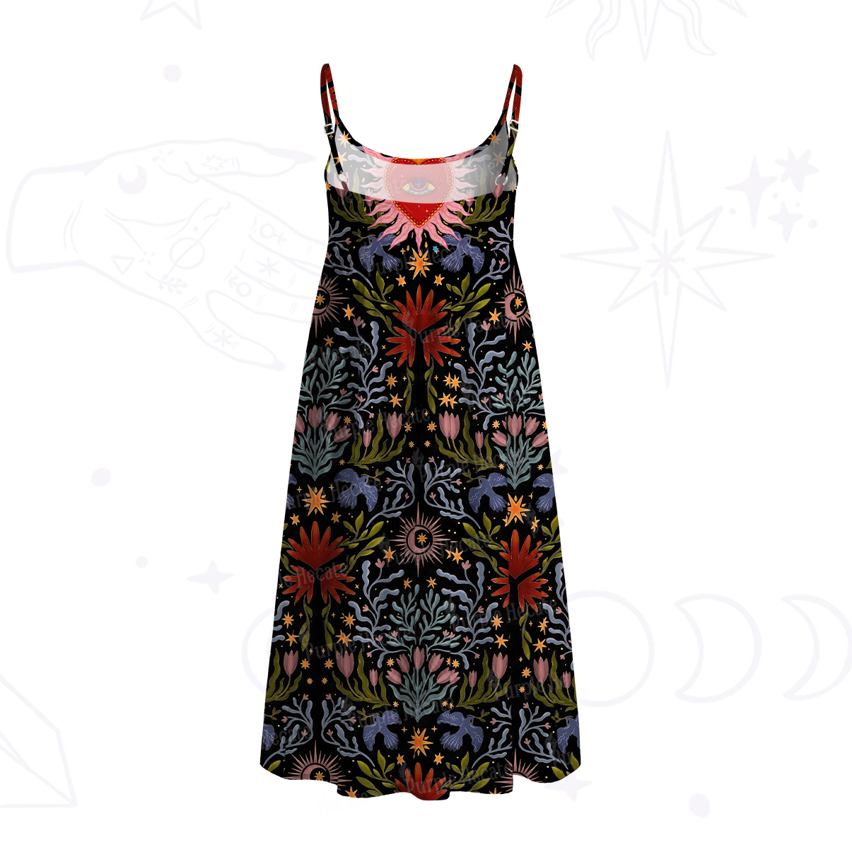 Purplehecate Sacred Flame Heart Spaghetti Strap Midi Dress