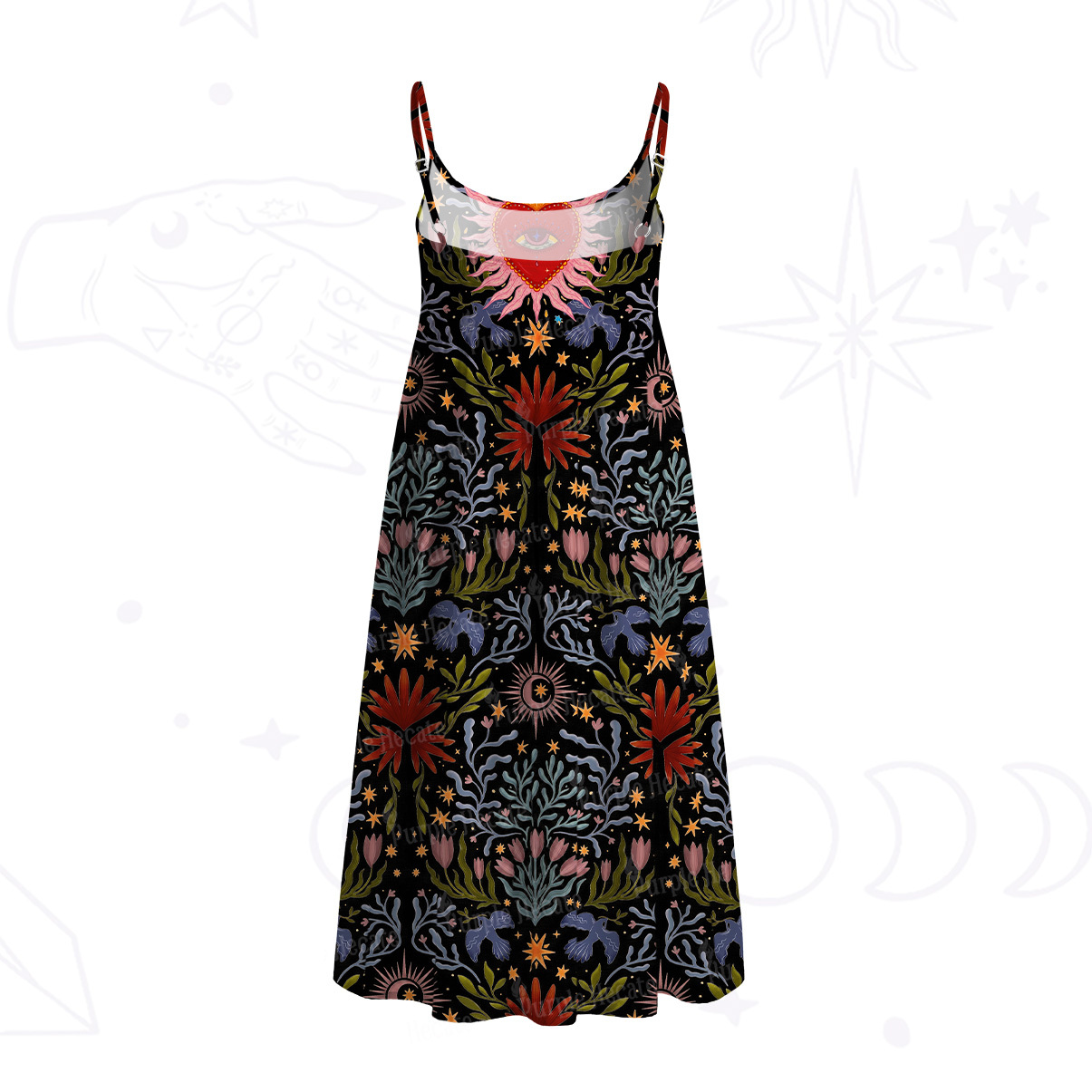 Purplehecate Sacred Flame Heart Spaghetti Strap Midi Dress