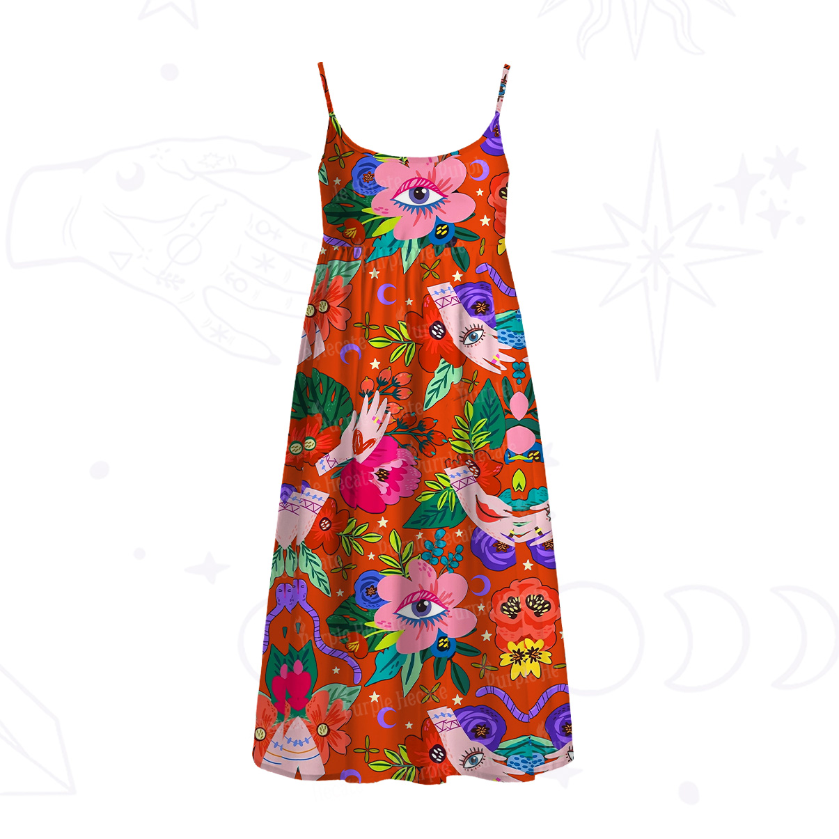 Purplehecate Eye of the Blossom Spaghetti Strap Midi Dress