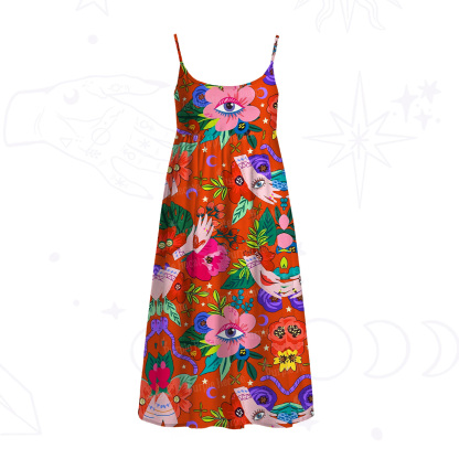 Purplehecate Eye of the Blossom Spaghetti Strap Midi Dress