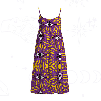 Purplehecate Psychedelic Wave Eyes Spaghetti Strap Midi Dress