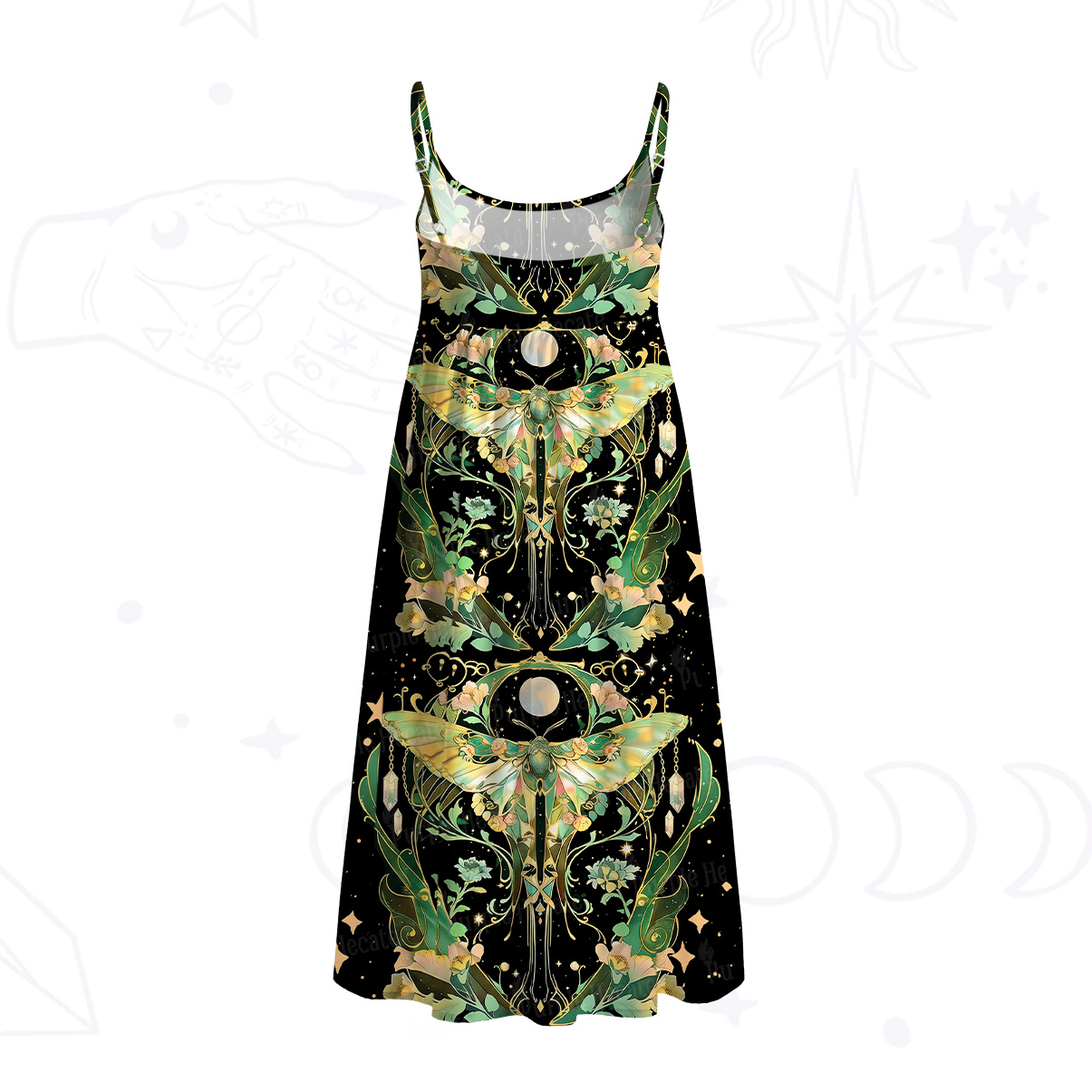 Purplehecate Moon Moth Rave Spaghetti Strap Midi Dress