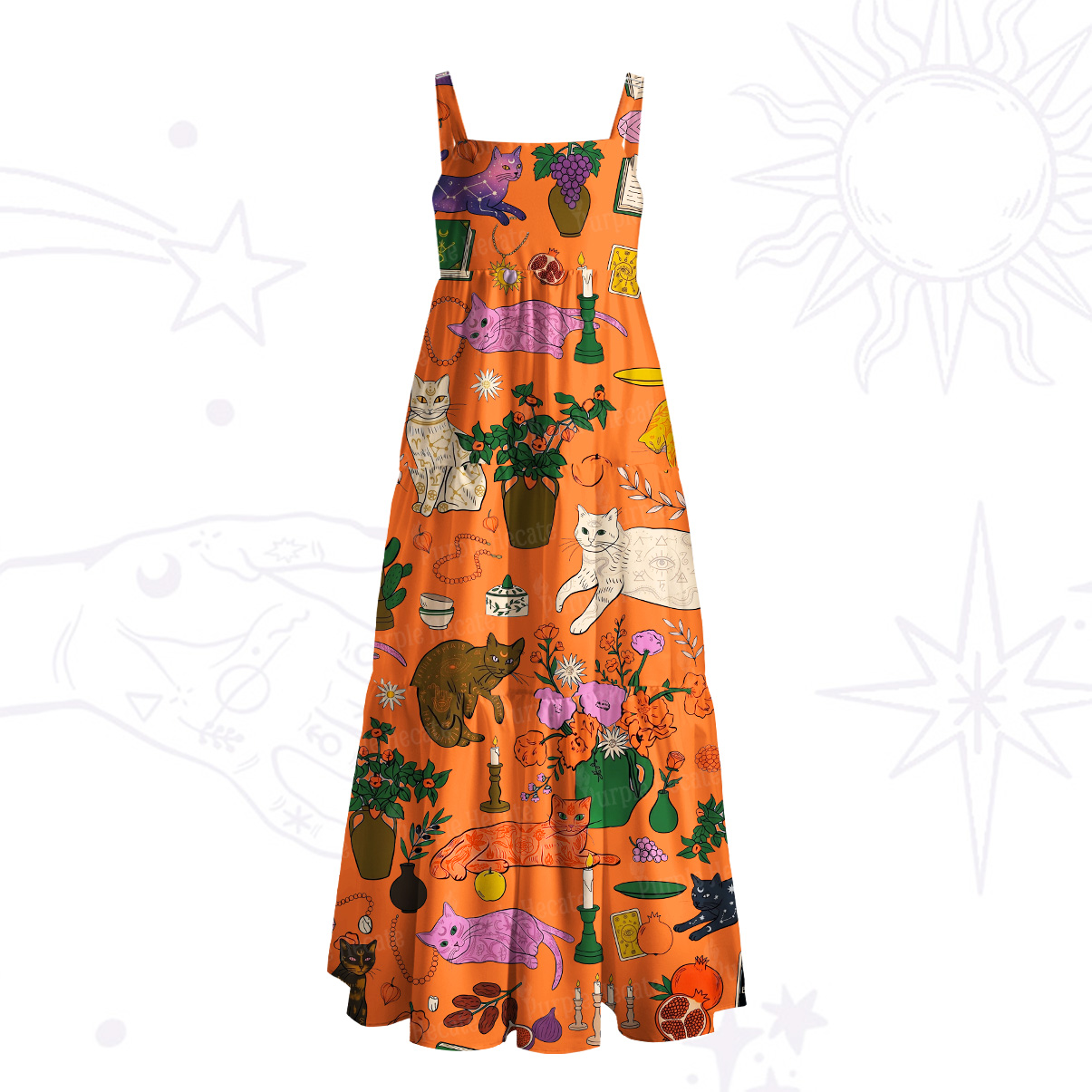 Purplehecate Lazy Cats in the Flower House Wide Straps Maxi Dress
