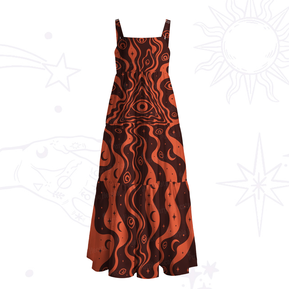 Purplehecate Cosmic Eye Ripple Wide Straps Maxi Dress