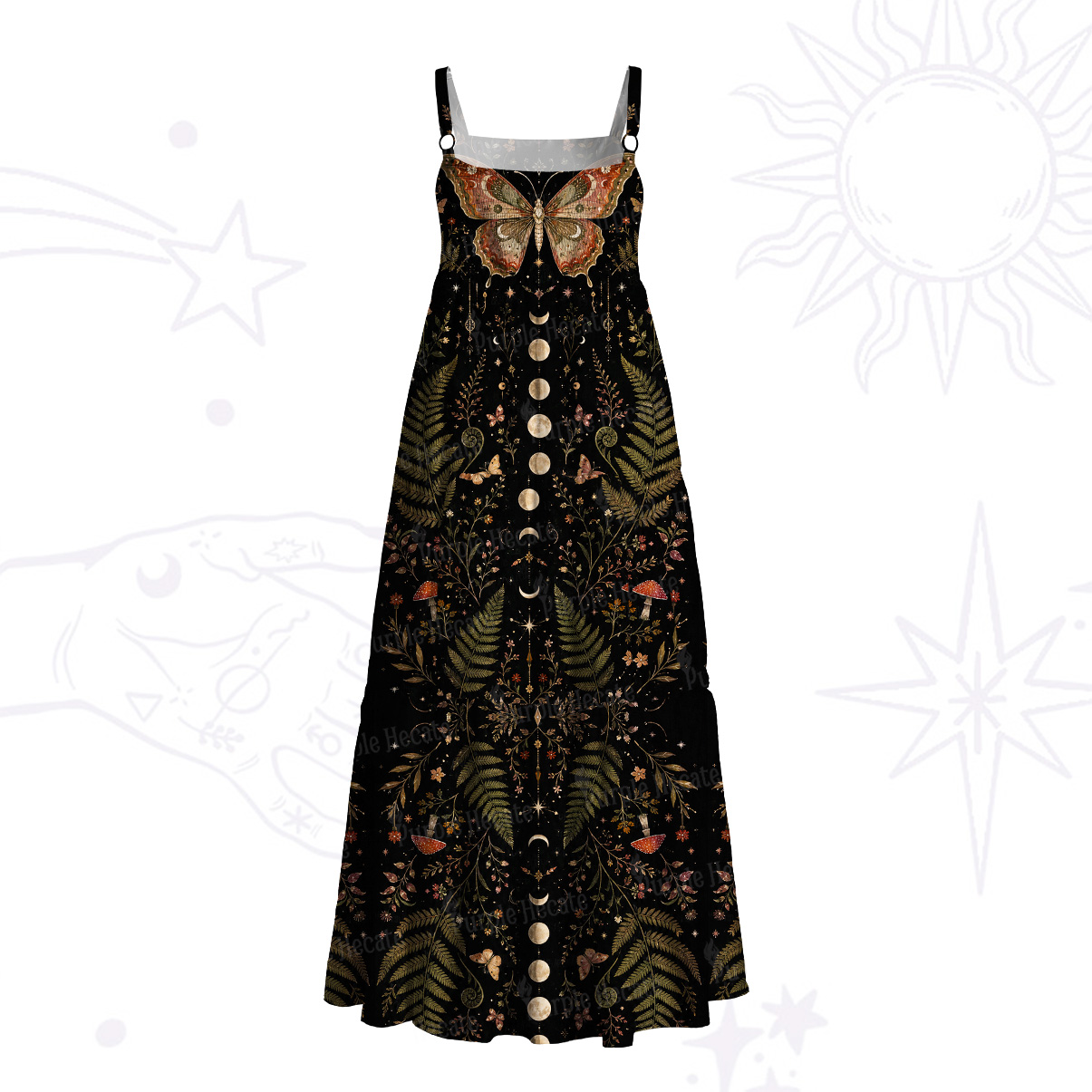 Purplehecate Moon Moth in the Enchanted Forest Wide Straps Maxi Dress