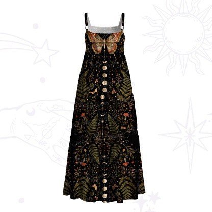 Purplehecate Moon Moth in the Enchanted Forest Wide Straps Maxi Dress