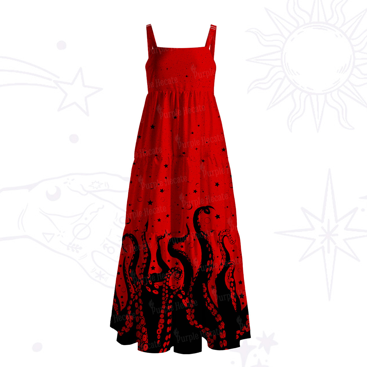 Purplehecate Tentacles of the Deep Wide Straps Maxi Dress